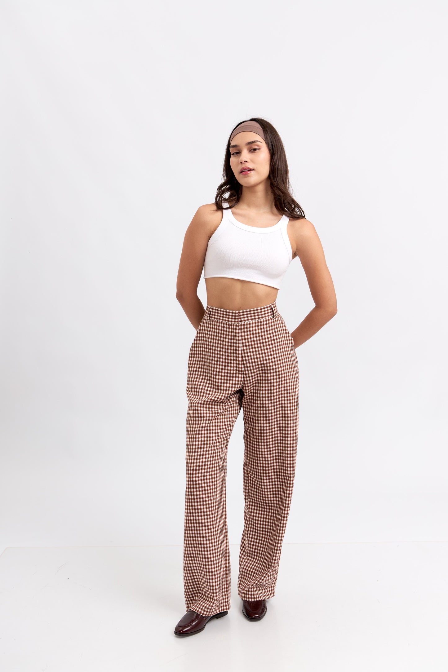 Pantalón clásico vichy canela