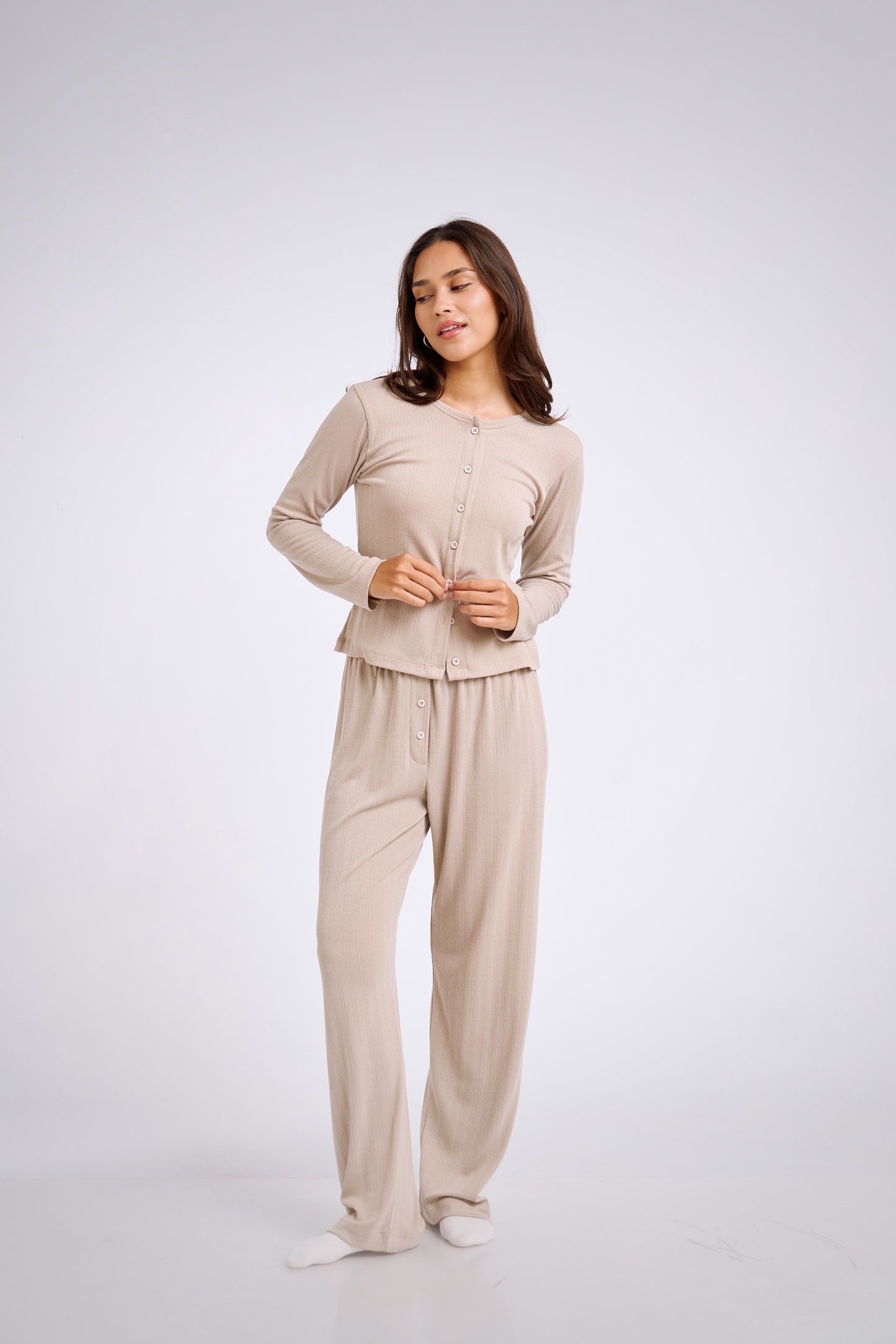Set pointelle beige