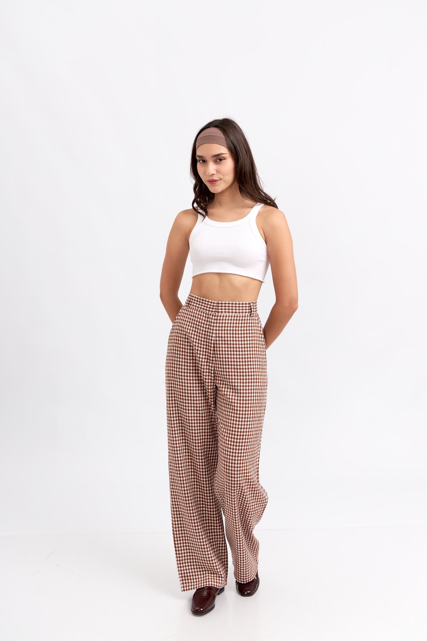 Pantalón clásico vichy canela