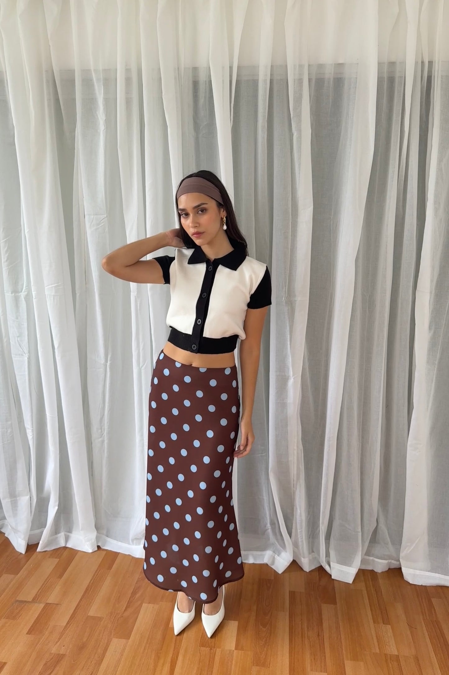 Falda polka dots marron/celeste