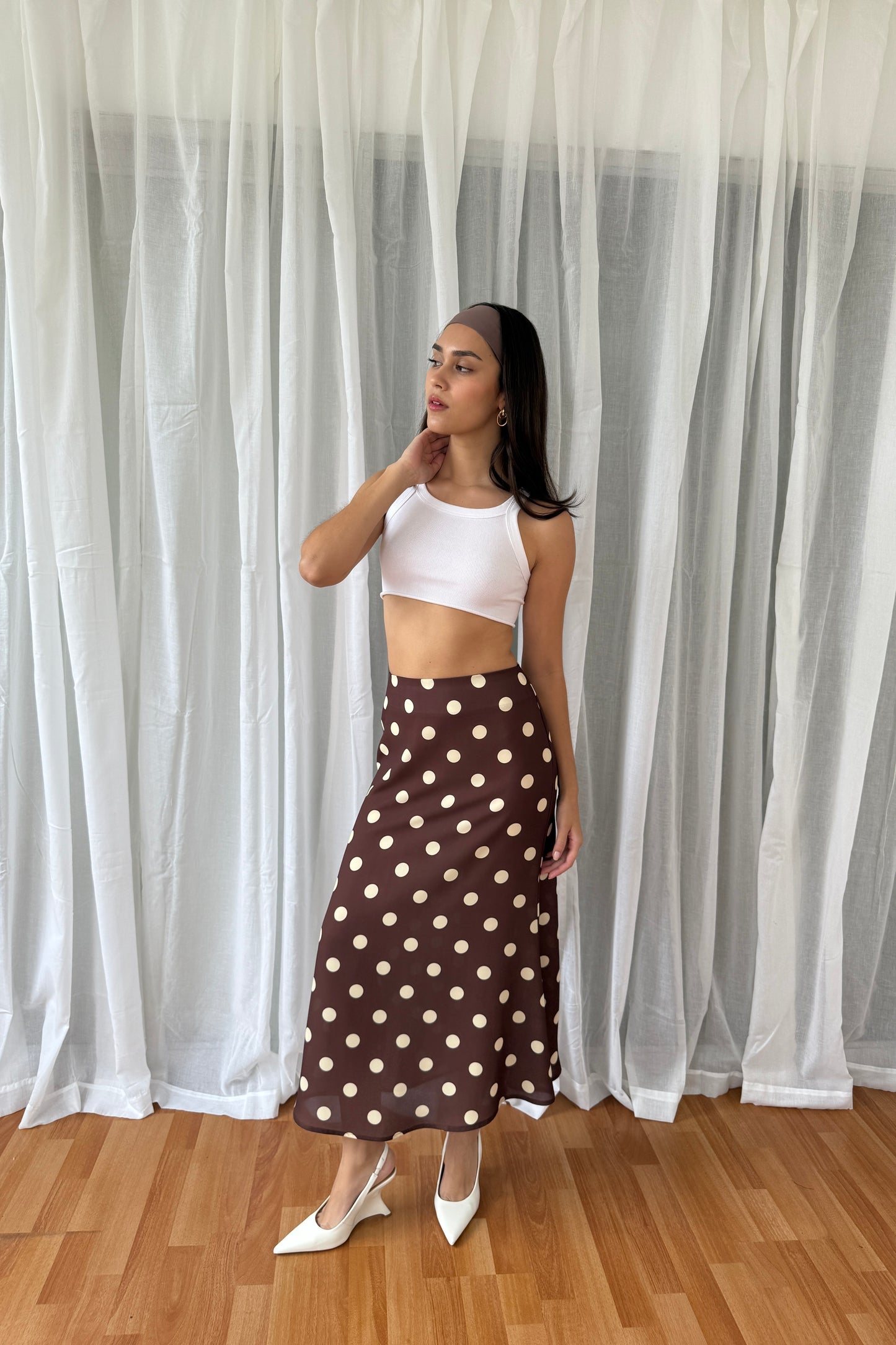 Falda polka dots marron/amarrillo