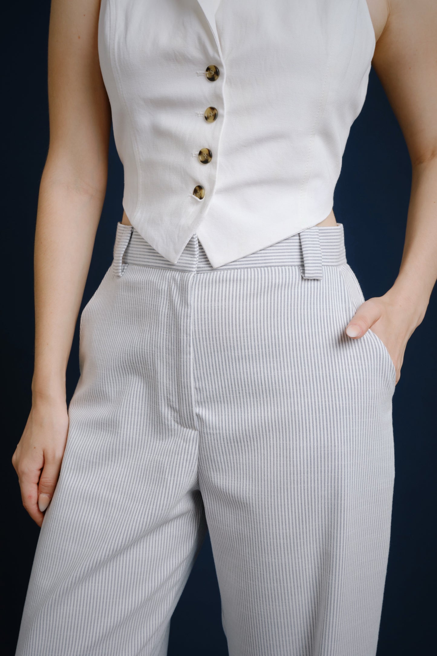Pantalón clásico rayas celeste