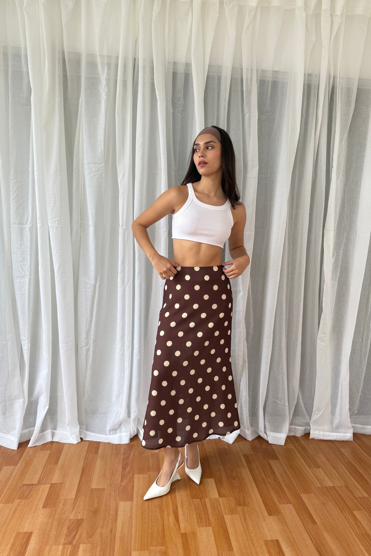 Falda polka dots marron/amarrillo