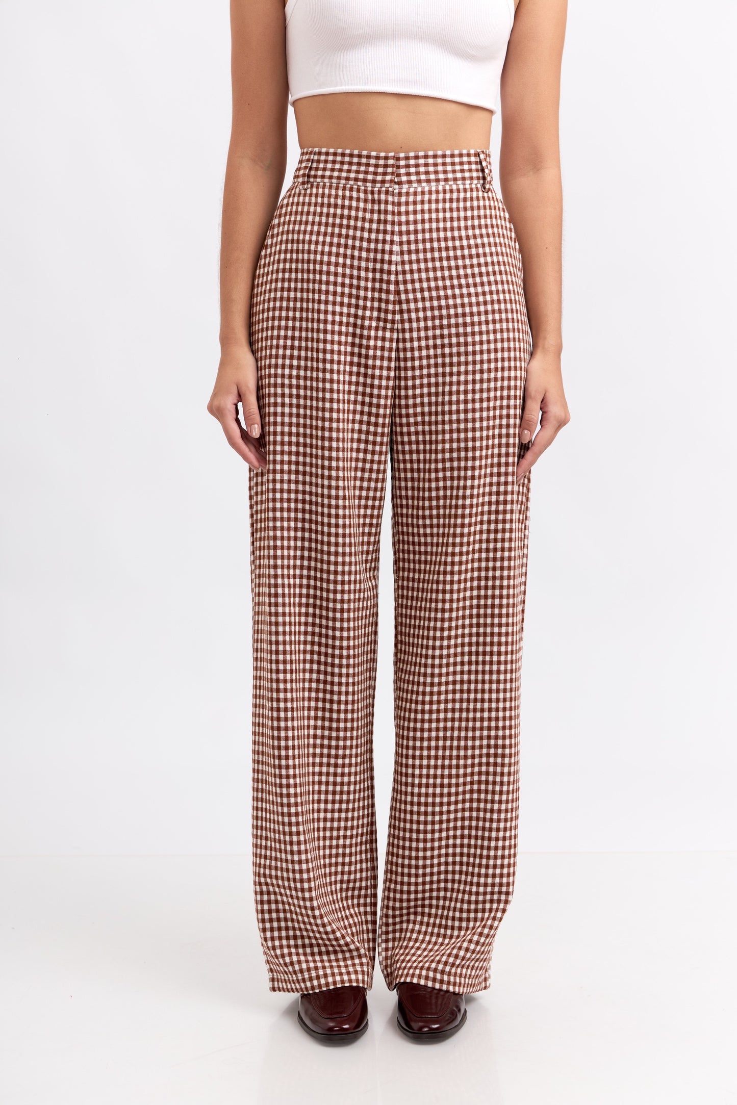 Pantalón clásico vichy canela