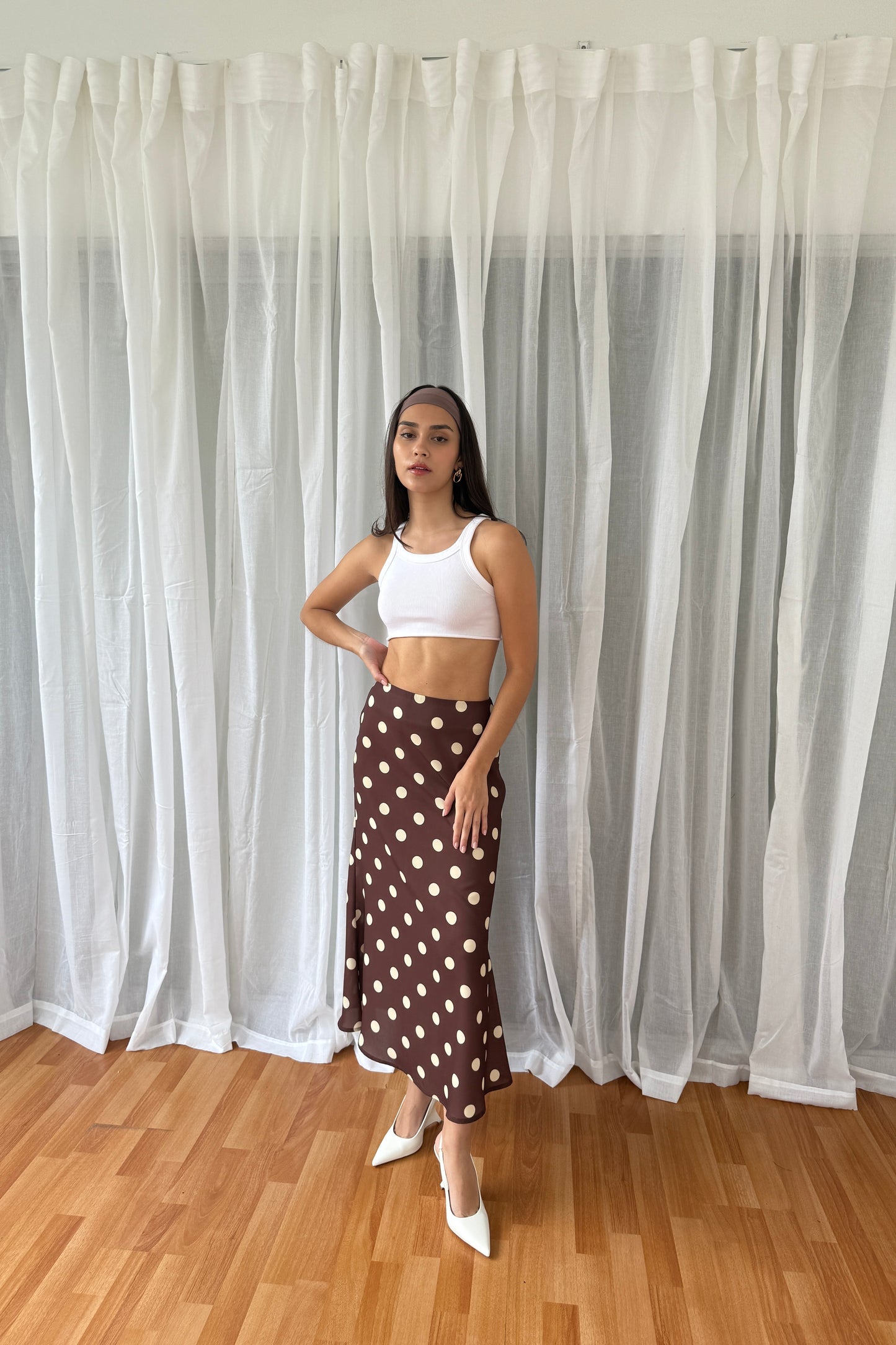 Falda polka dots marron/amarrillo