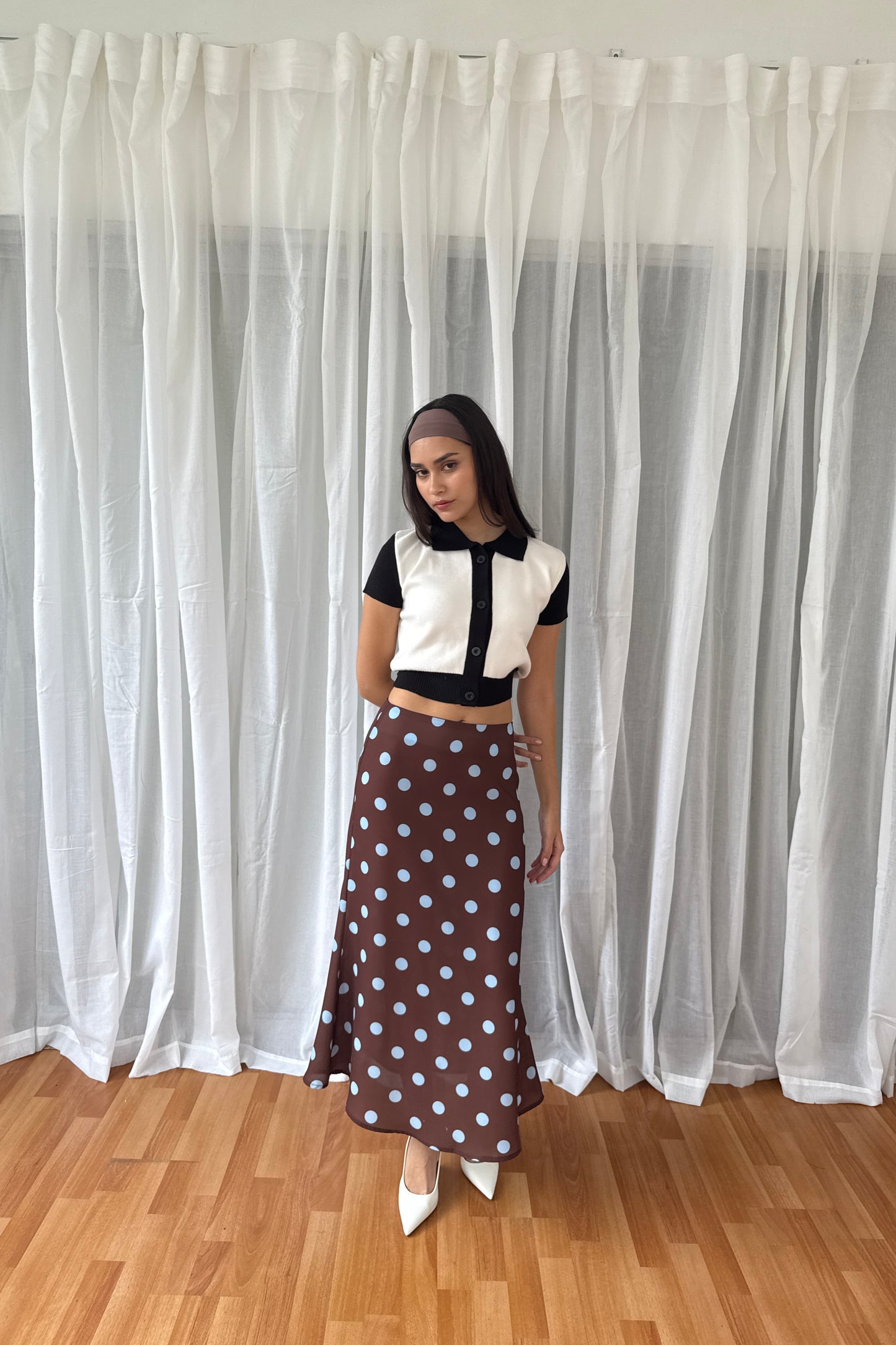 Falda polka dots marron/celeste