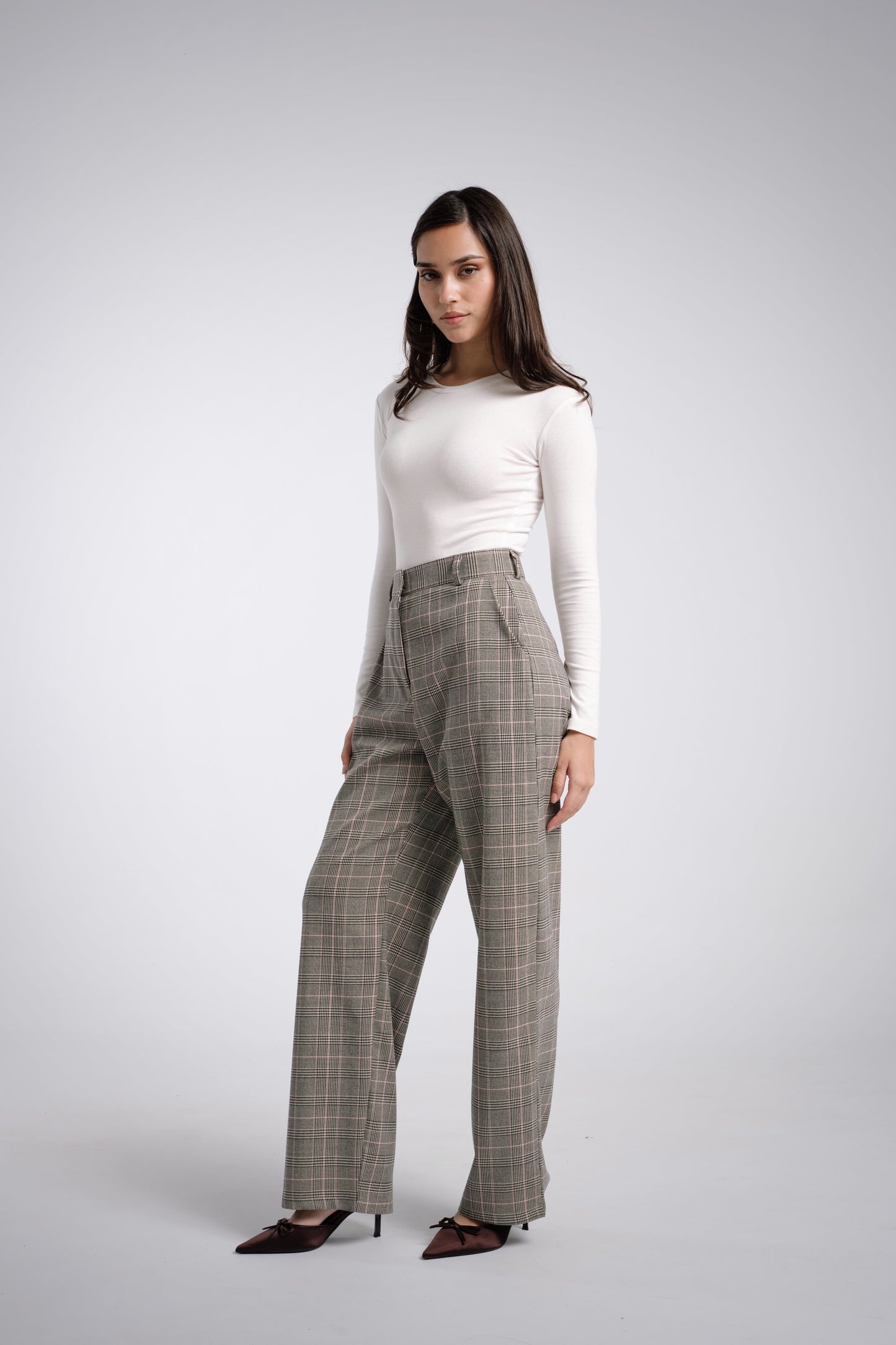 Pantalón clásico cuadros rosa