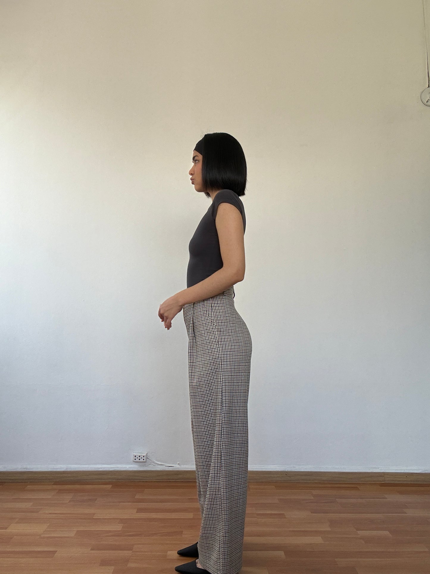 Pantalón de twill cuadros claro