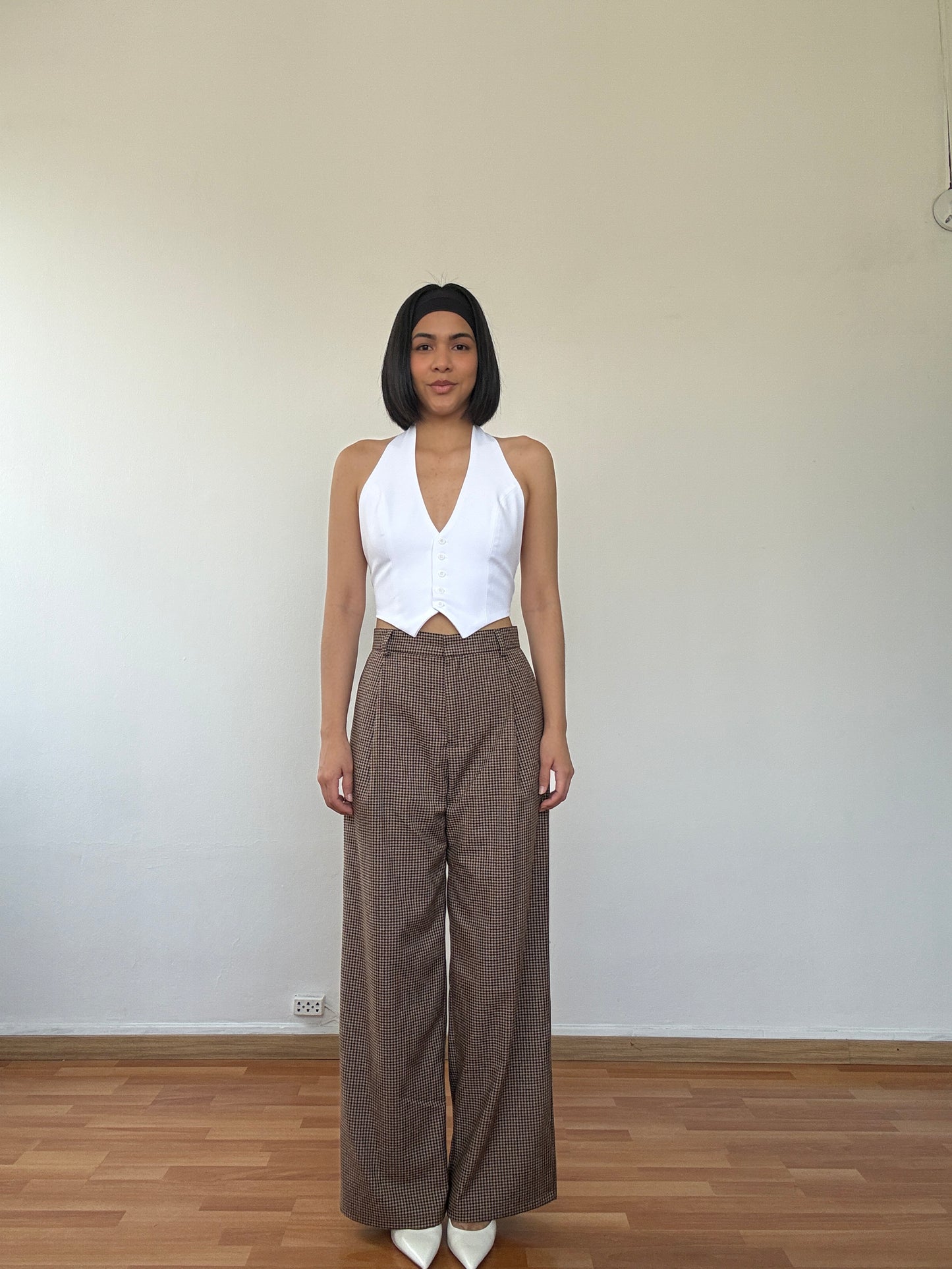 Pantalón de twill cuadros oscuro