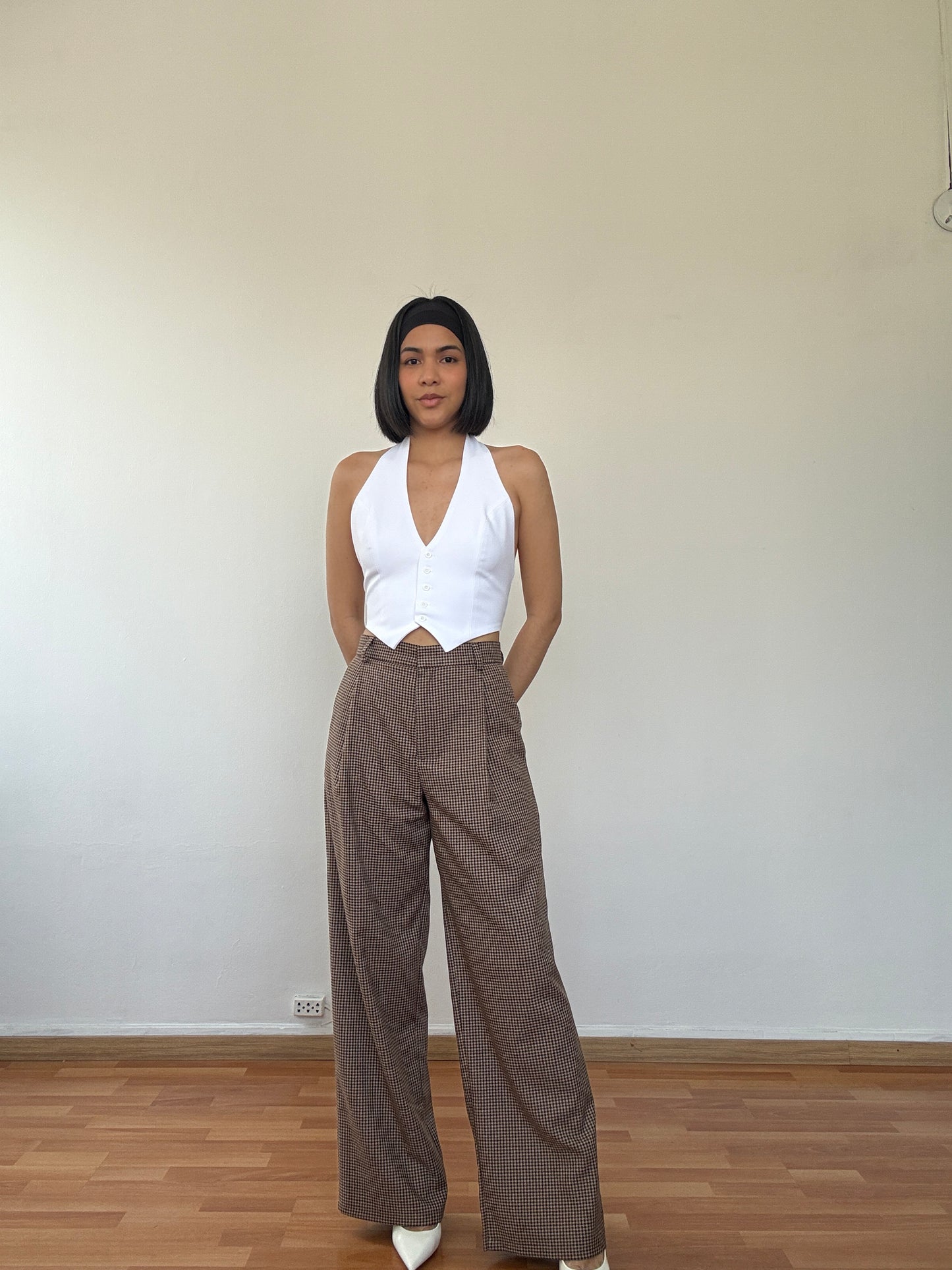 Pantalón de twill cuadros oscuro