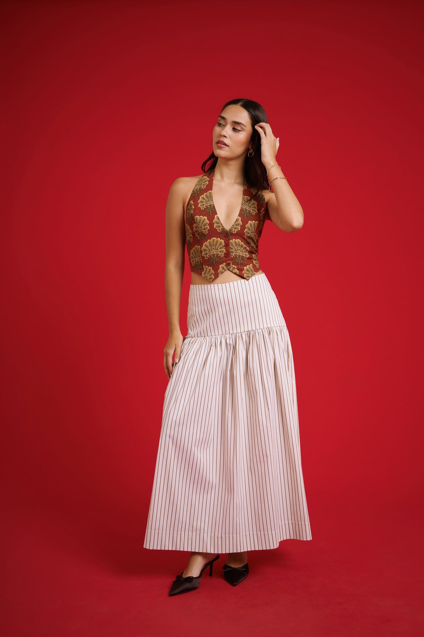 Falda marie rayas crema