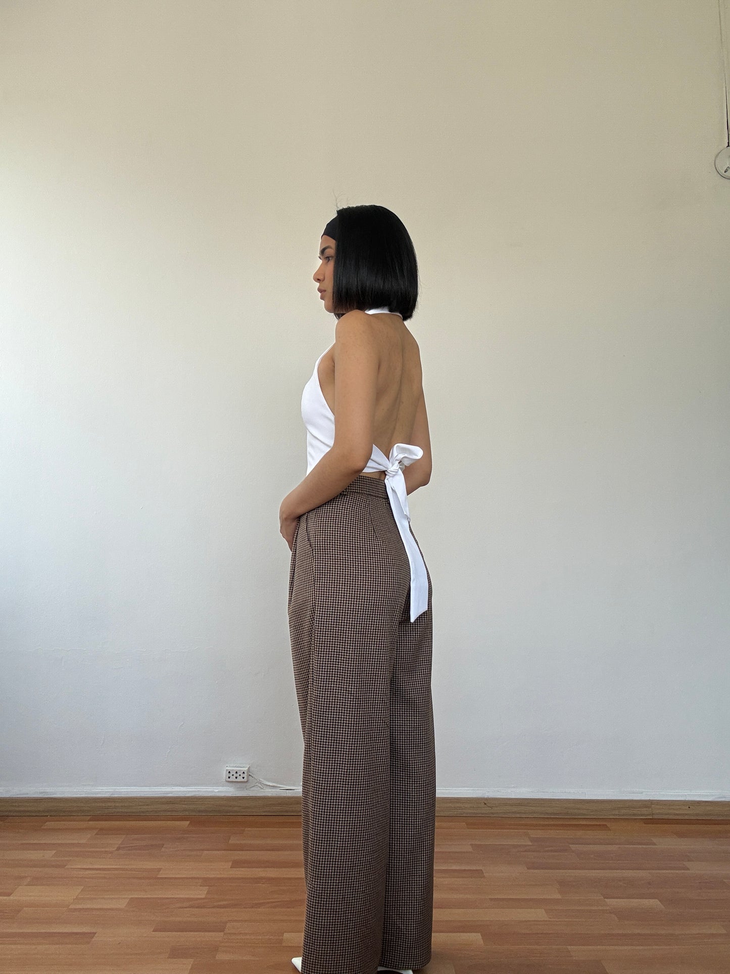 Pantalón de twill cuadros oscuro