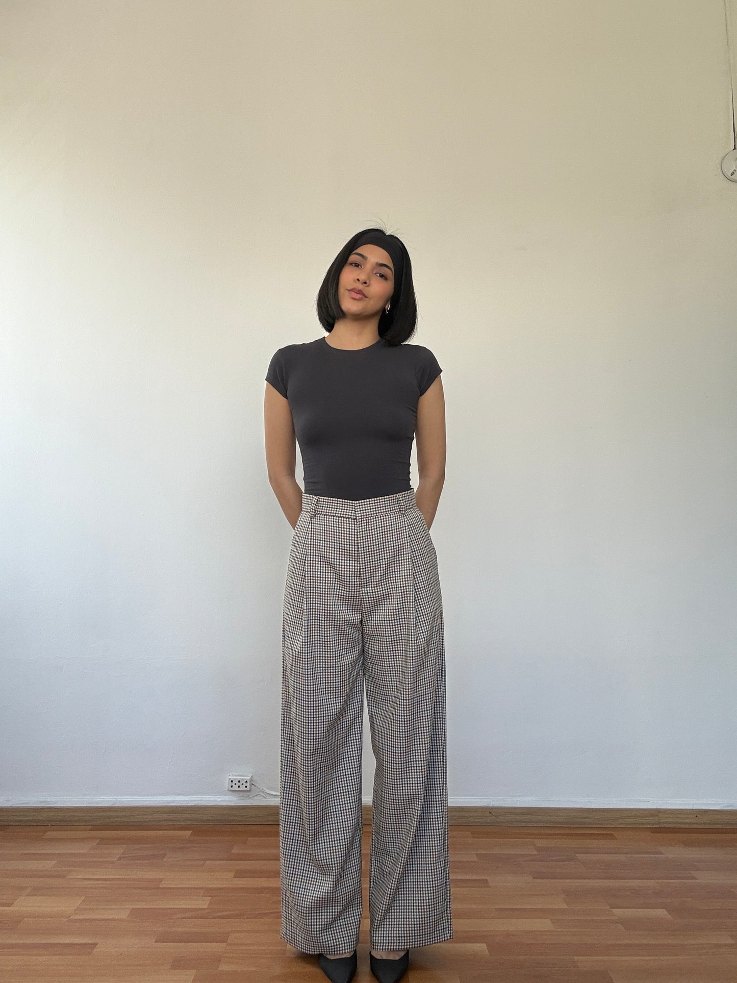 Pantalón de twill cuadros claro