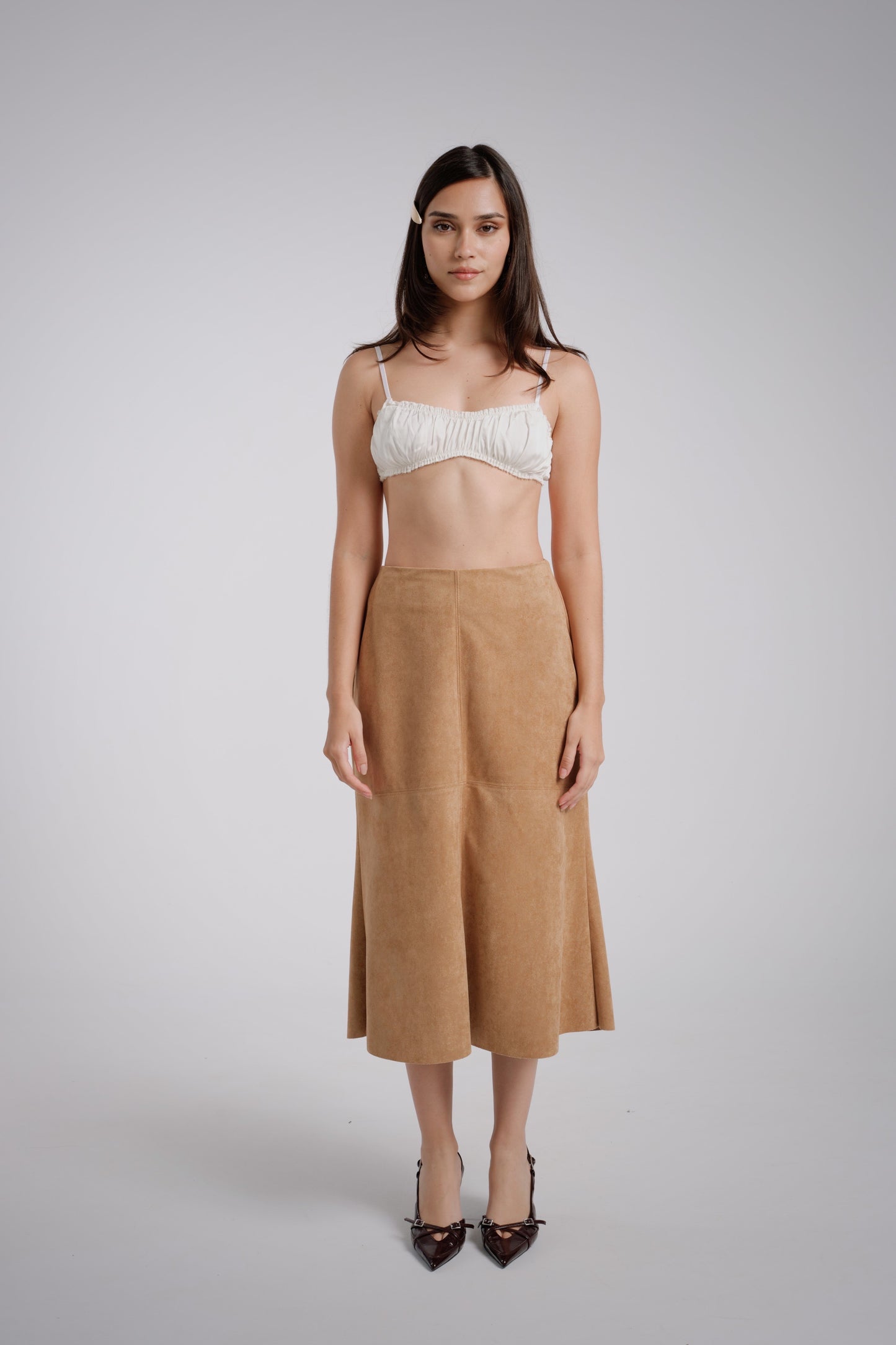 Falda de ante midi beige