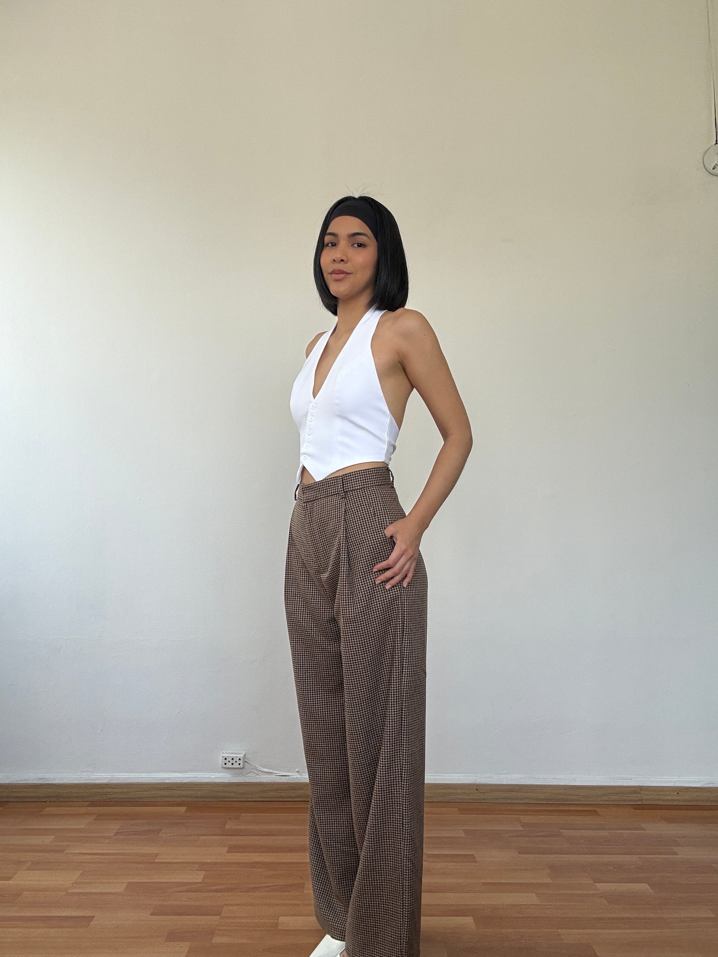 Pantalón de twill cuadros oscuro