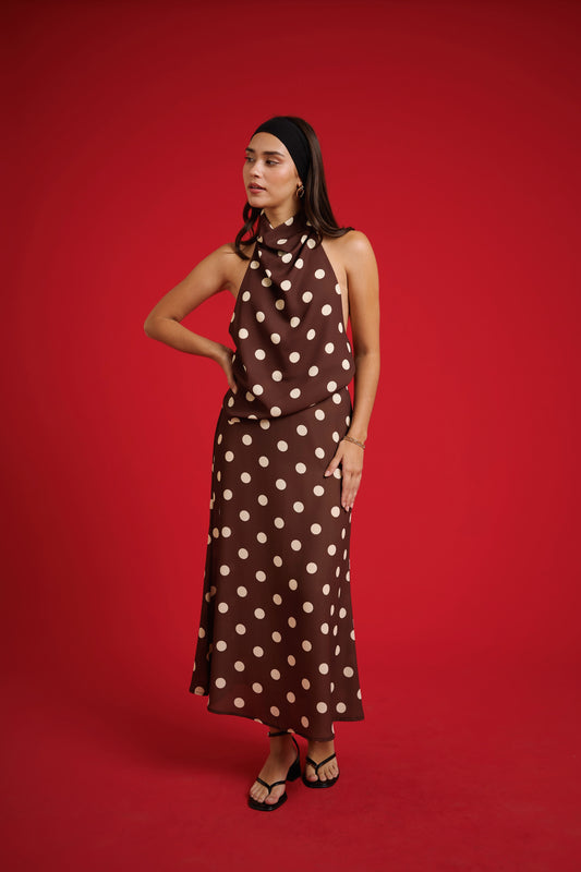 Falda polka dots marrón/amarillo