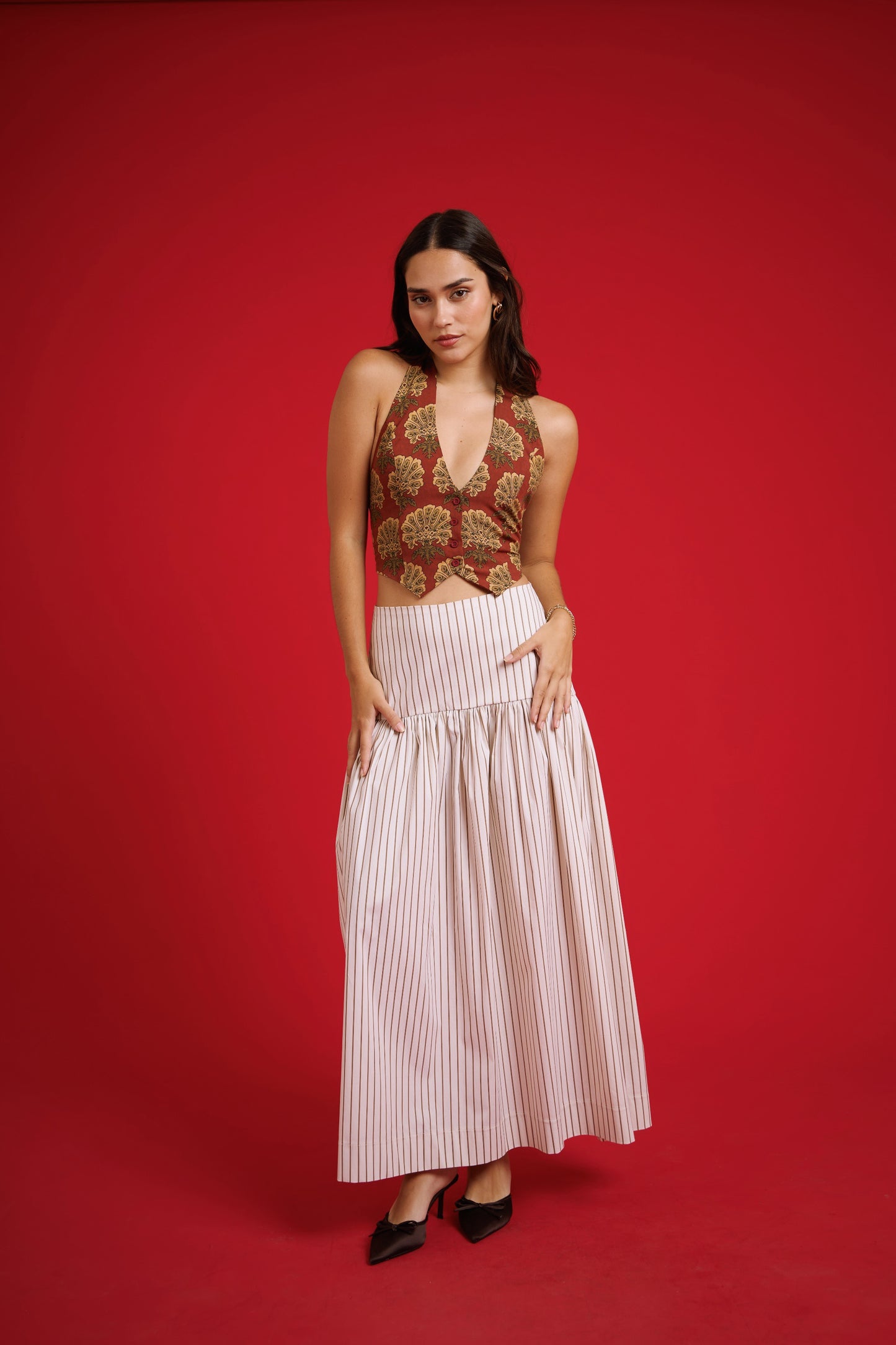 Falda marie rayas crema