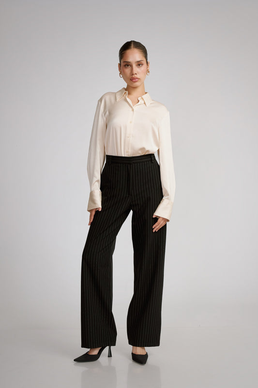 Pantalón clásico rayas negro