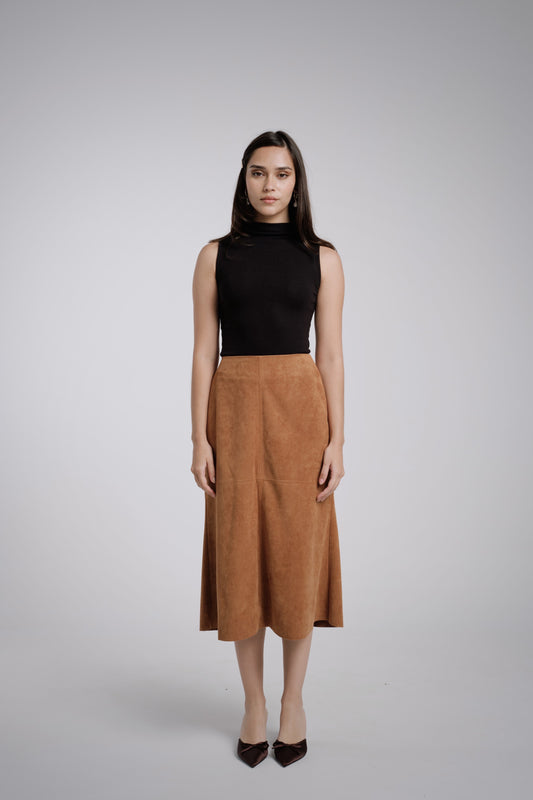 Falda de ante midi camell