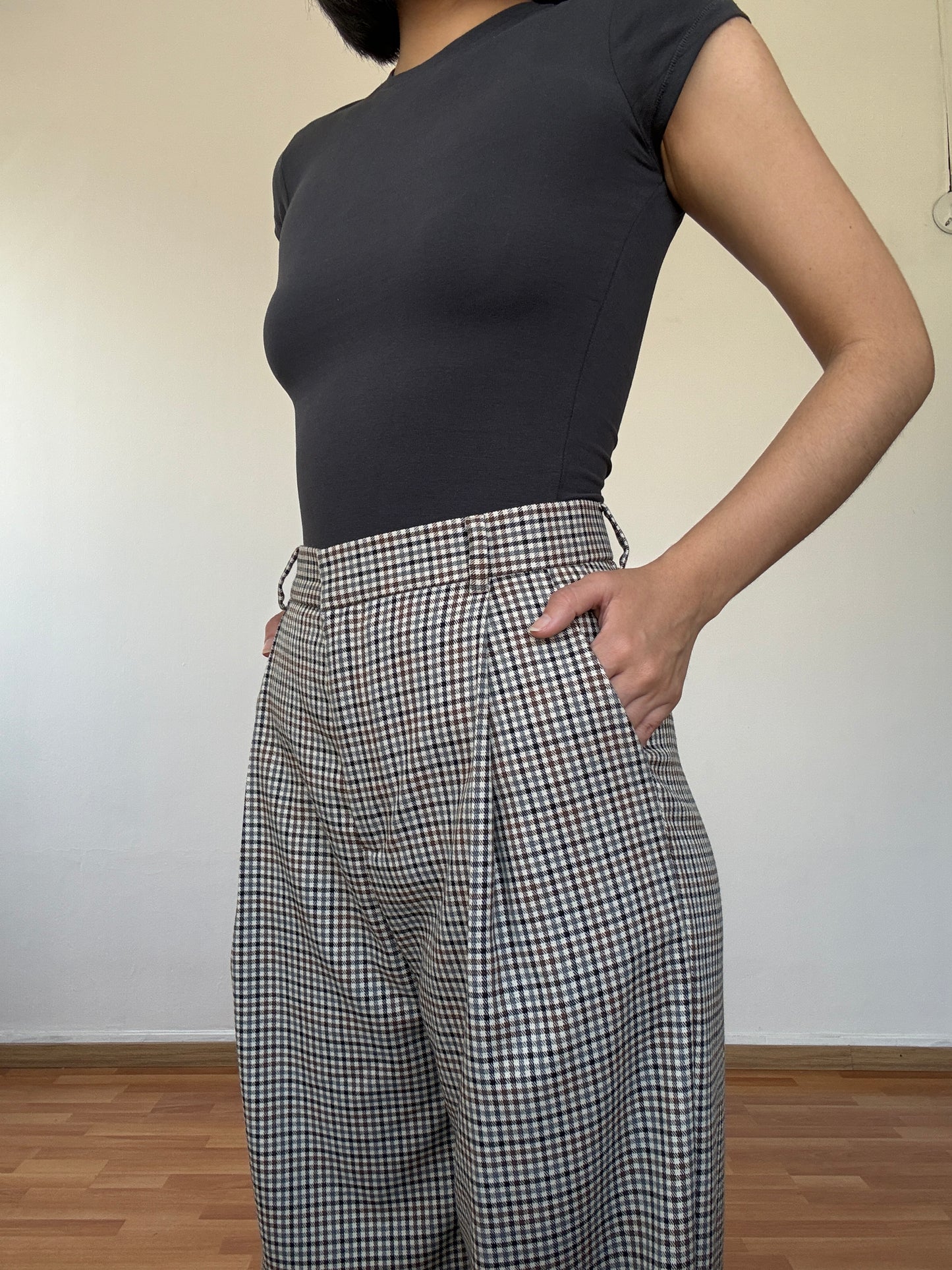 Pantalón de twill cuadros claro