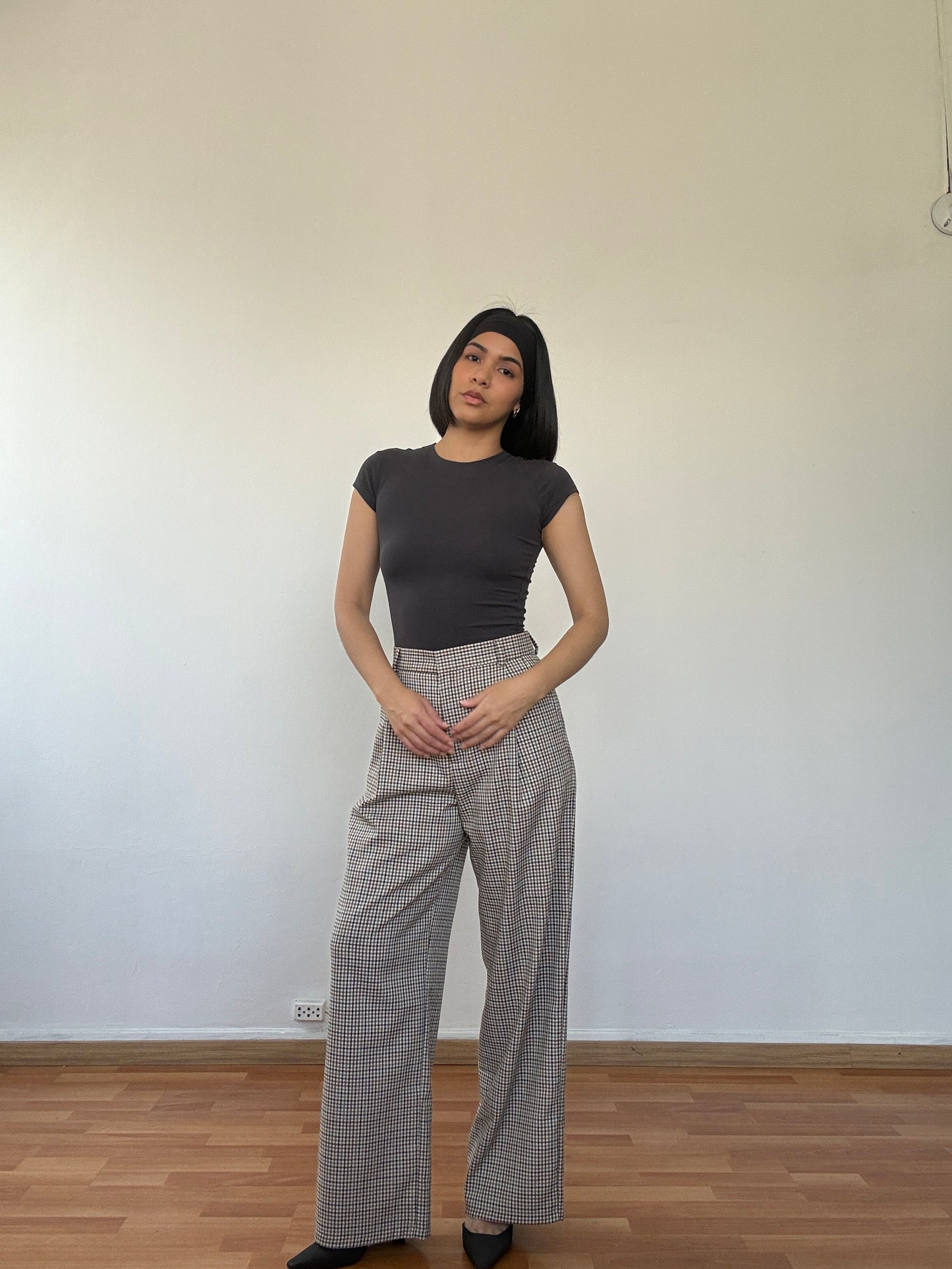 Pantalón de twill cuadros claro