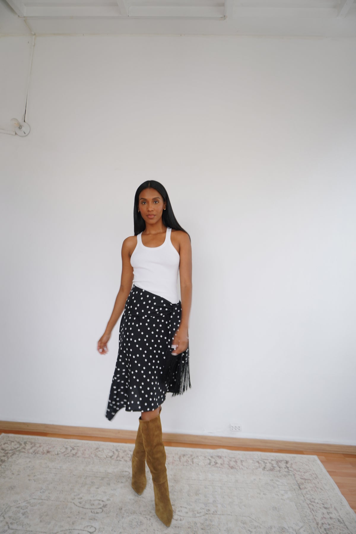 Falda asimétrica Polka negro
