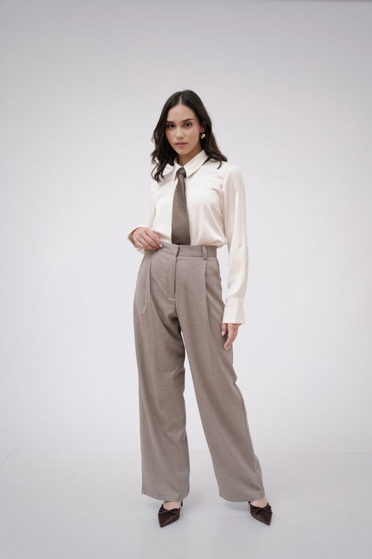 Pantalón jaspeado gris/beige