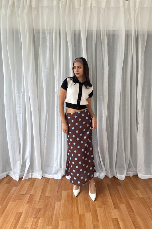 Falda polka dots marron/celeste