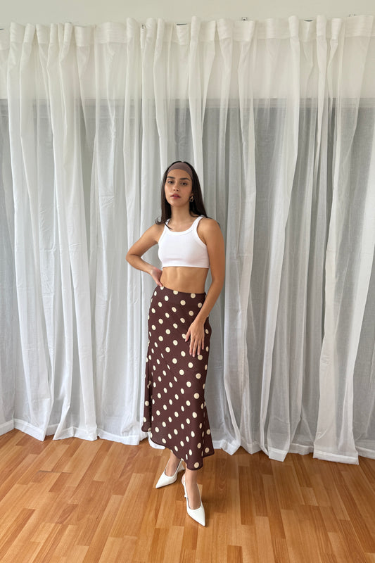 Falda polka dots marron/amarrillo