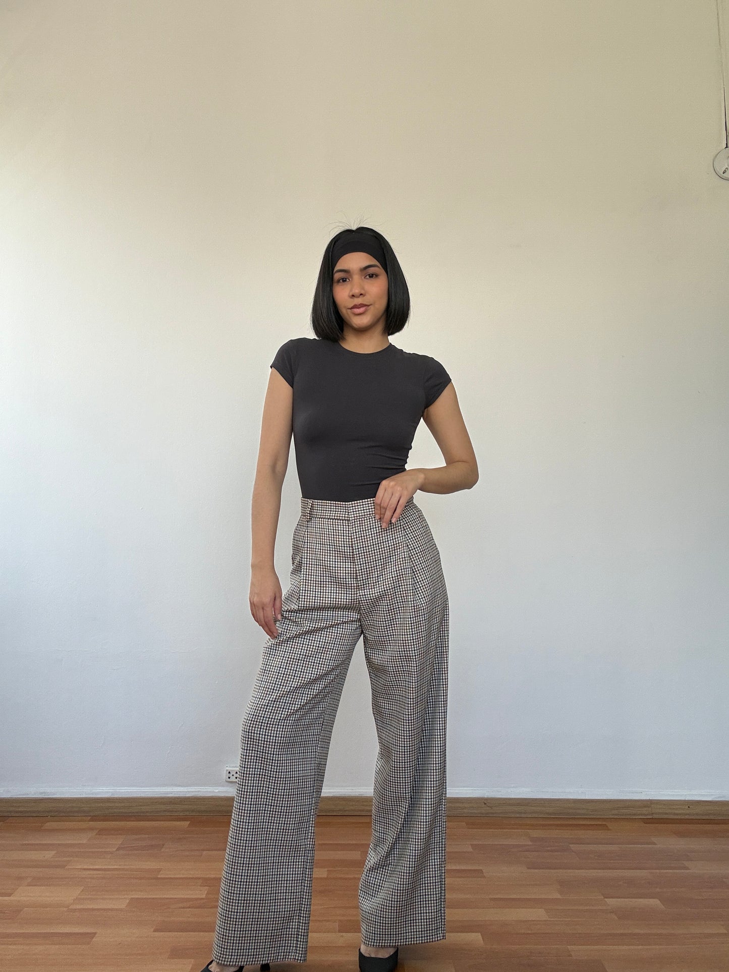 Pantalón de twill cuadros claro