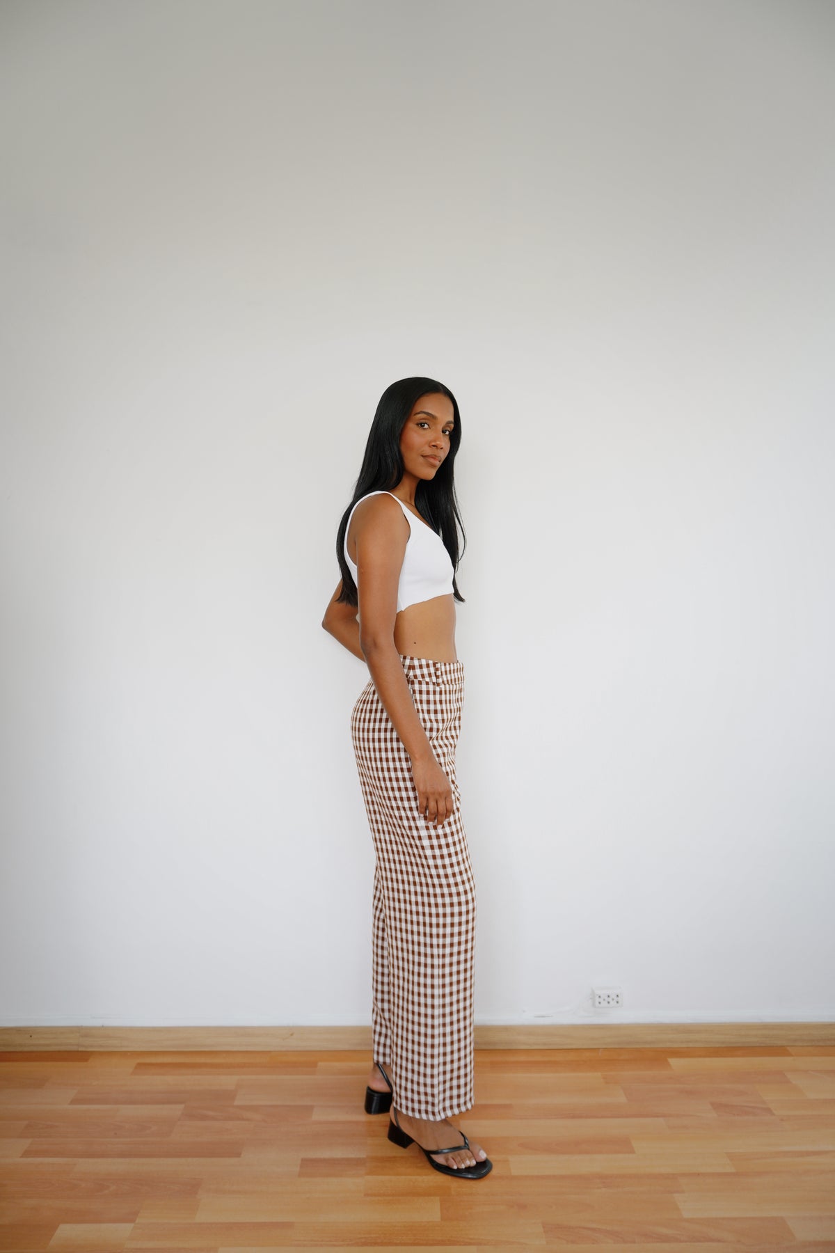 Pantalón clásico vichy canela