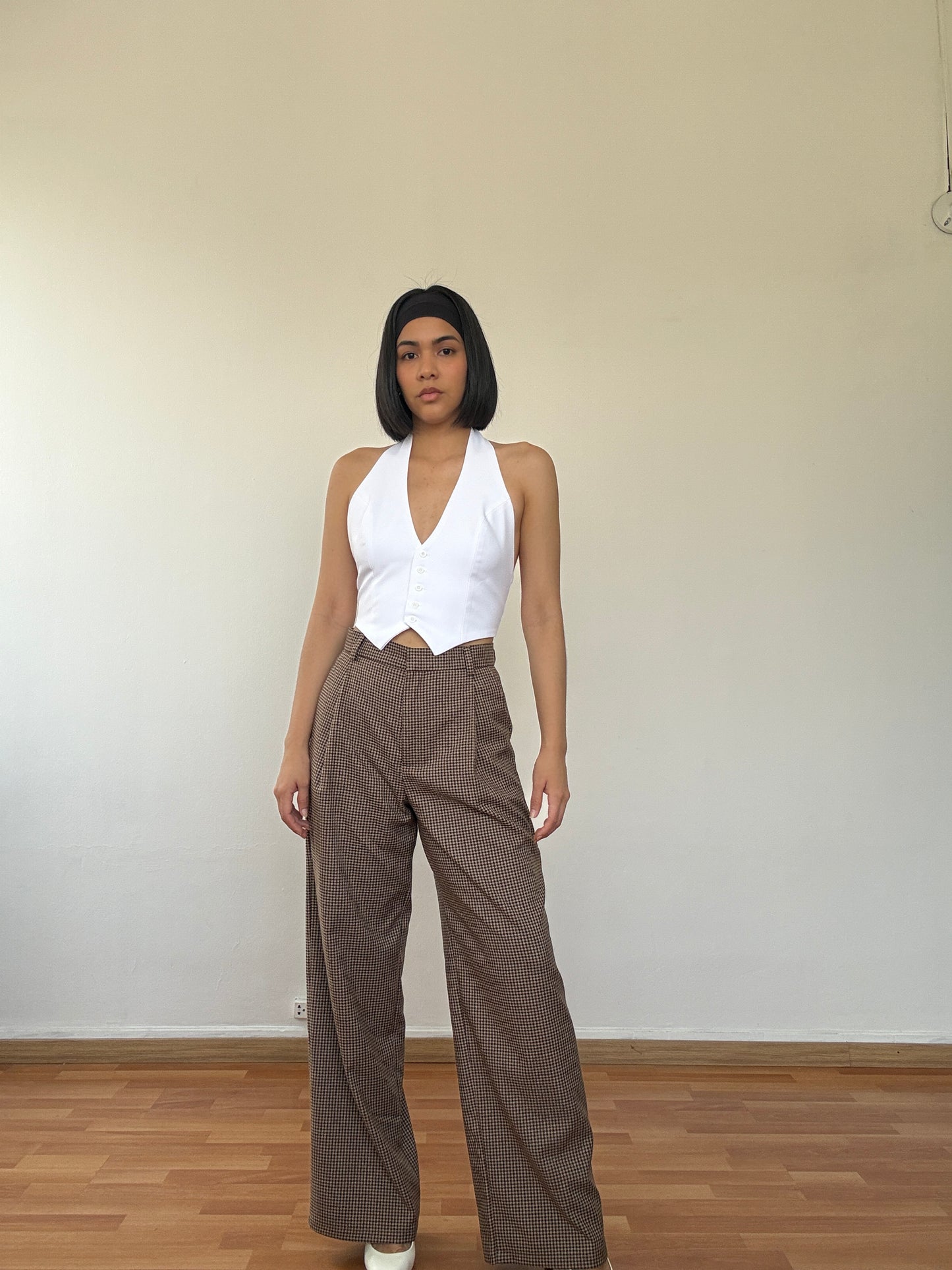 Pantalón de twill cuadros oscuro