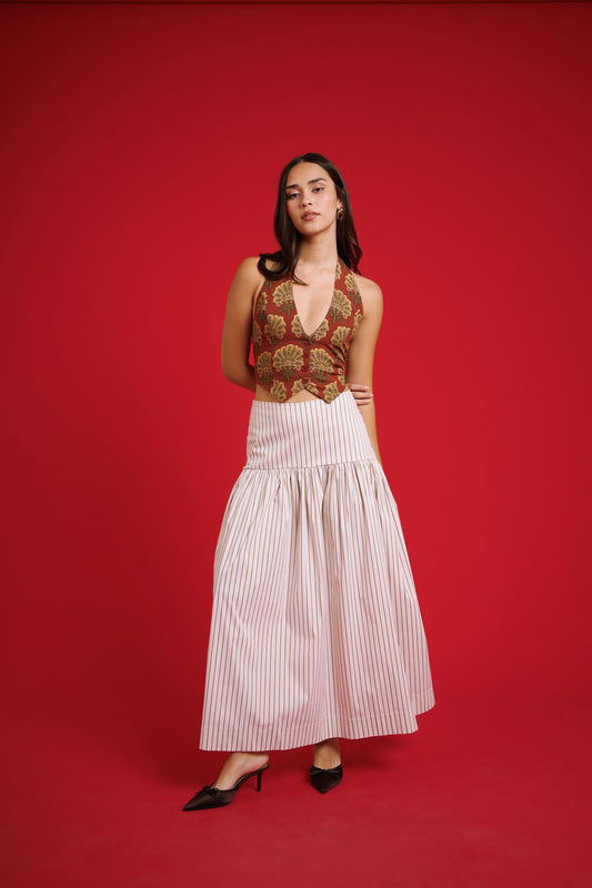 Falda marie rayas crema