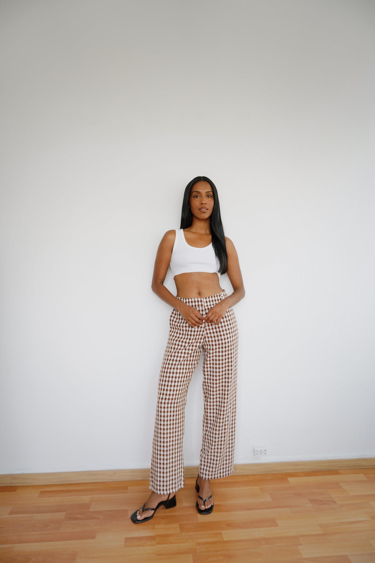 Pantalón clásico vichy canela
