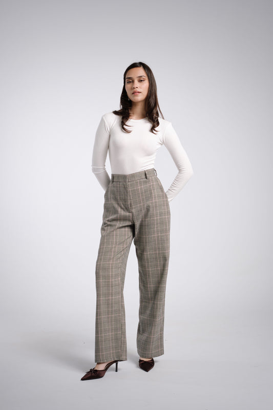 Pantalón clásico cuadros rosa