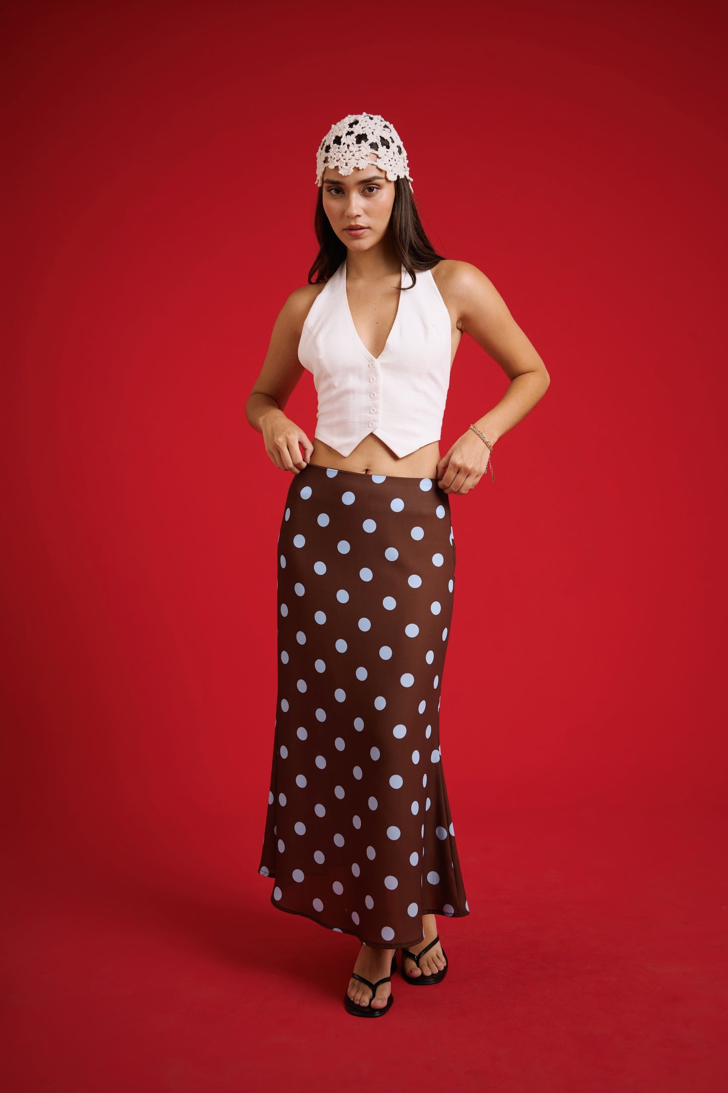 Falda polka dots marrón/celeste