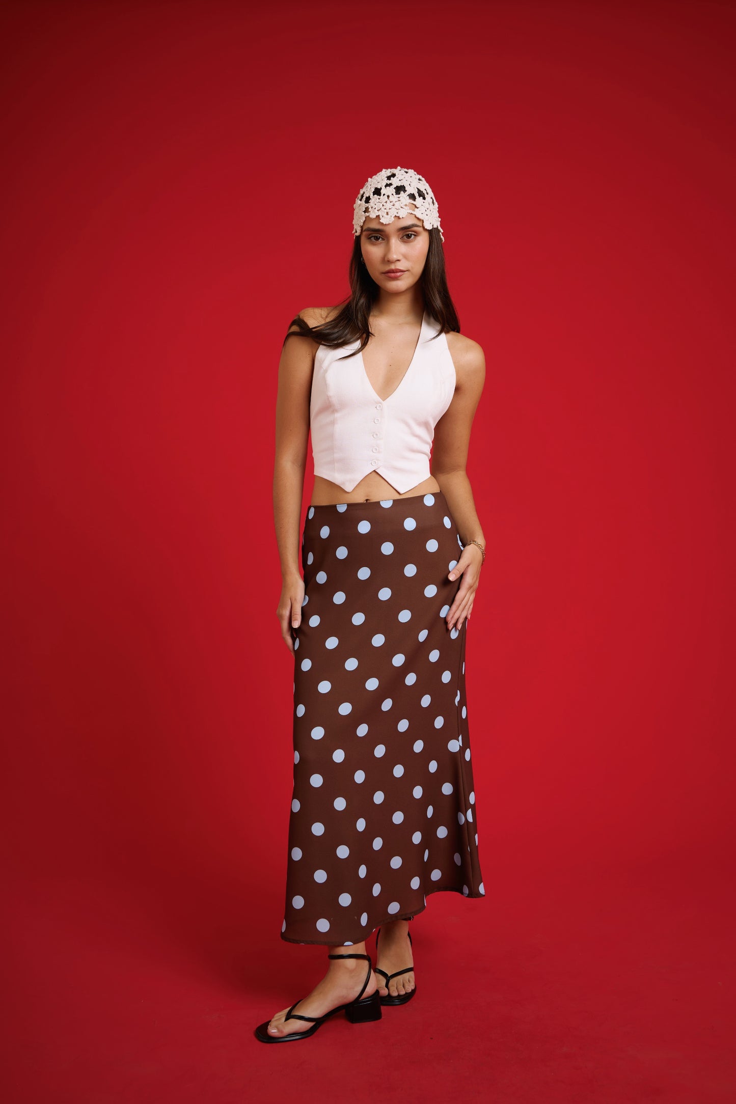 Falda polka dots marrón/celeste