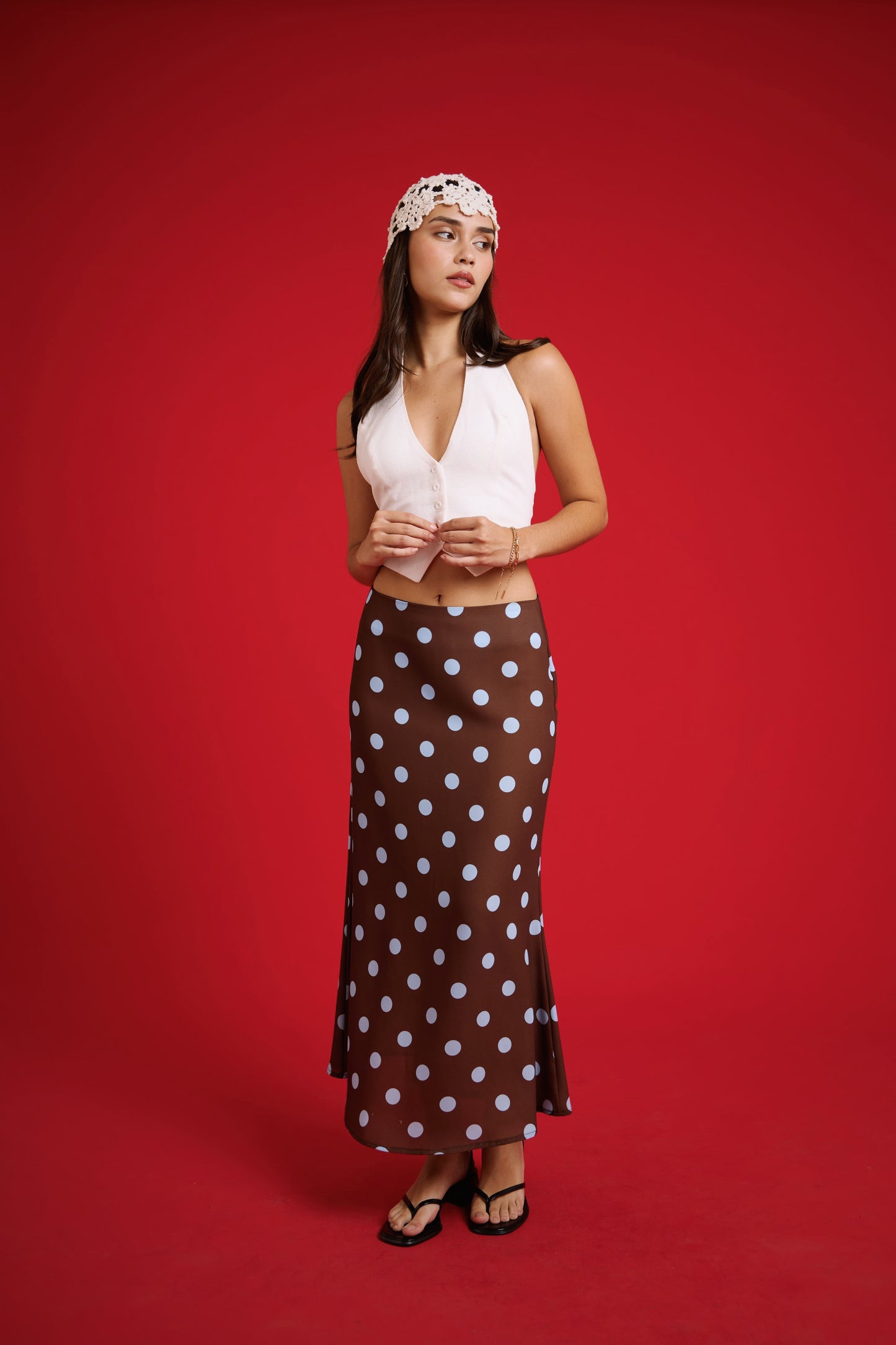 Falda polka dots marrón/celeste